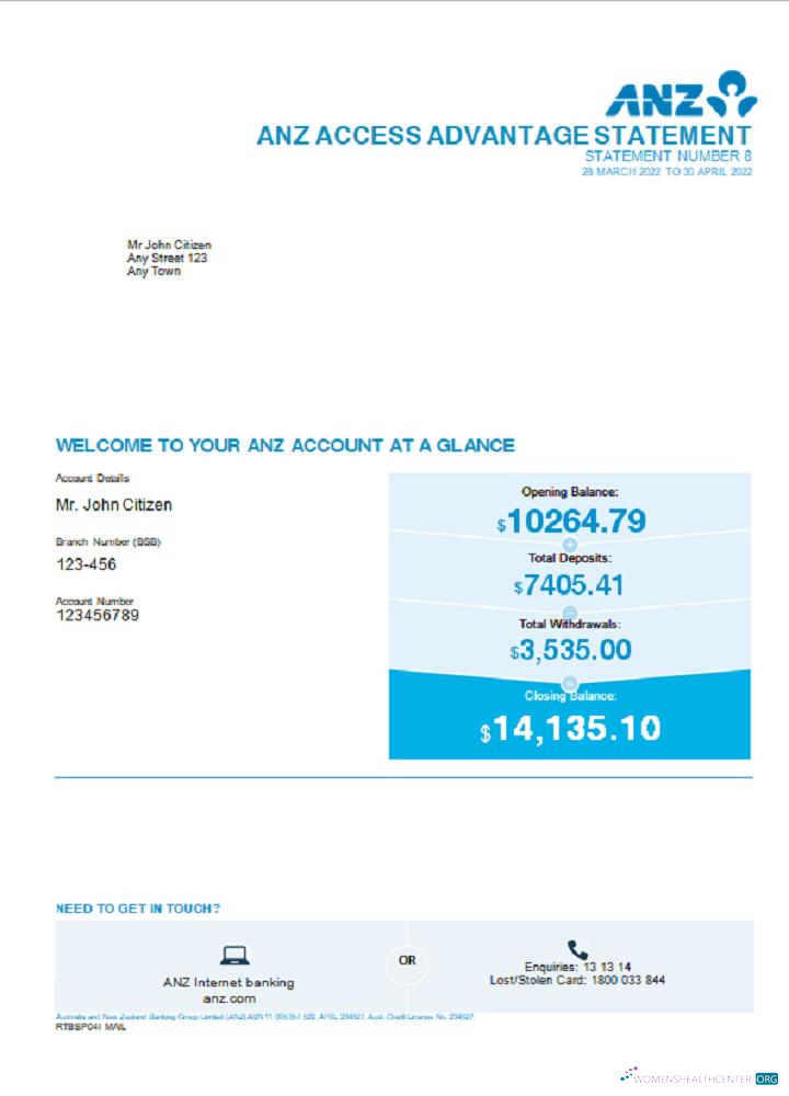 Download Australia ANZ bank statement version 2 Photoshop template